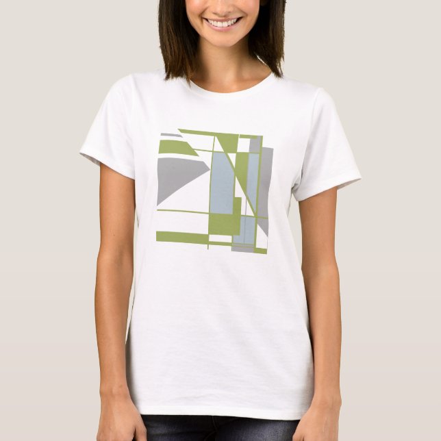 Olive Grått Geometric MCM-inspirerad Abstrakt Smal T Shirt (Framsida)
