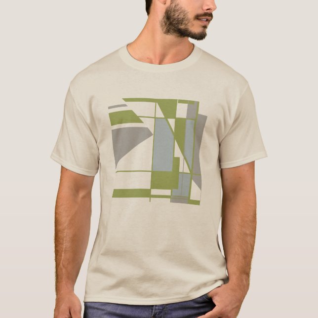 Olive Grått Geometric MCM-inspirerad Abstrakt Smal T Shirt (Framsida)