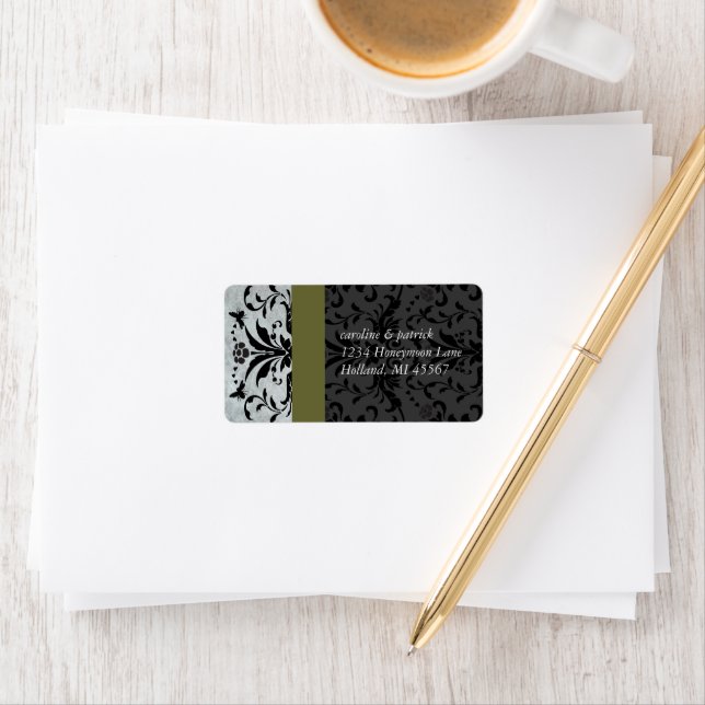 Olive Grått Humla Damask-Adressetiketter - Adressetikett (Insitu)