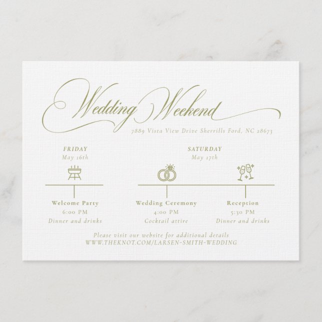 Olive Gree Monogram Wedding Details Enclosure Card Tilläggskort (Framsida)