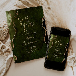 Olive Green Agate Script Wedding Save the Date Inbjudningar