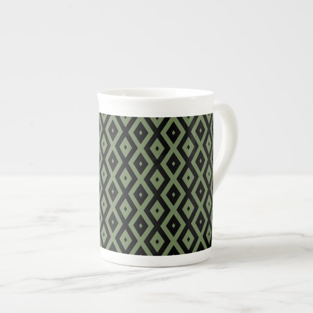 Olive green and black diamond pattern benporslin mugg (Framsida höger)