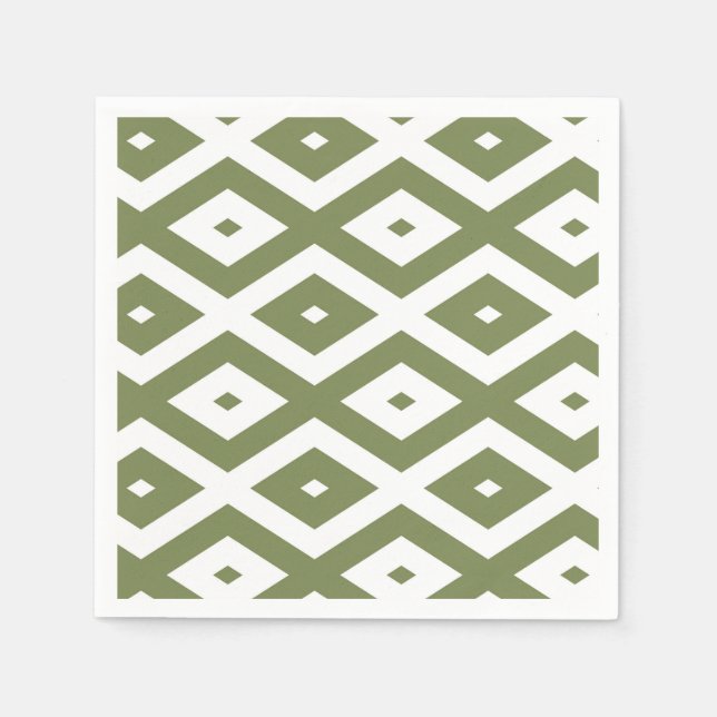 Olive green and white diamond pattern pappersservett (Framsidan)