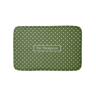 Olive Green And White Polka Dots With Name Badrumsmatta