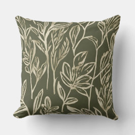 Olive Green Beige Abstract Botanical Print Kudde