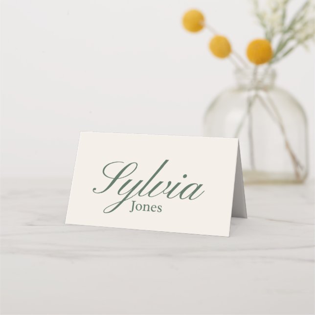 Olive green Beige Wedding folded place cards  Placeringskort (Framsida)