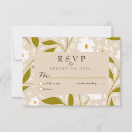 Olive Green Boho Floral Wedding RSVP Response Card OSA Kort