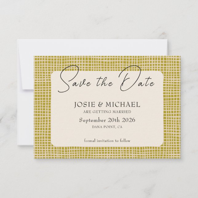 Olive Green Boho photo Flat Save The Date Card Spara Datumet (Framsida)