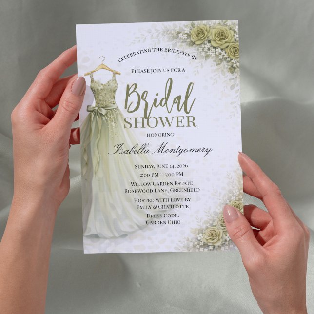 Olive Green Bridesmaid Dress Bridal Shower Inbjudningar (Olive Green Bridesmaid Dress Bridal Shower Invitations
)