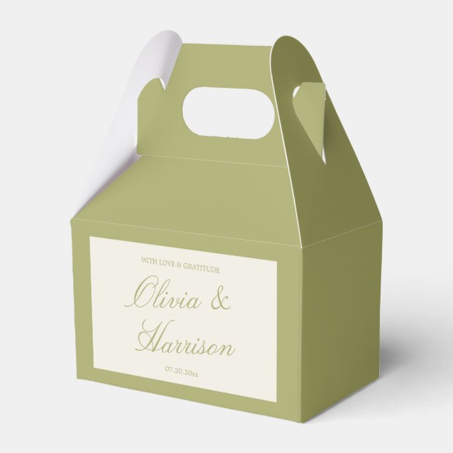 Olive Green Calligraphy Wedding Favor Box Presentaskar (Framsidan Sidan)