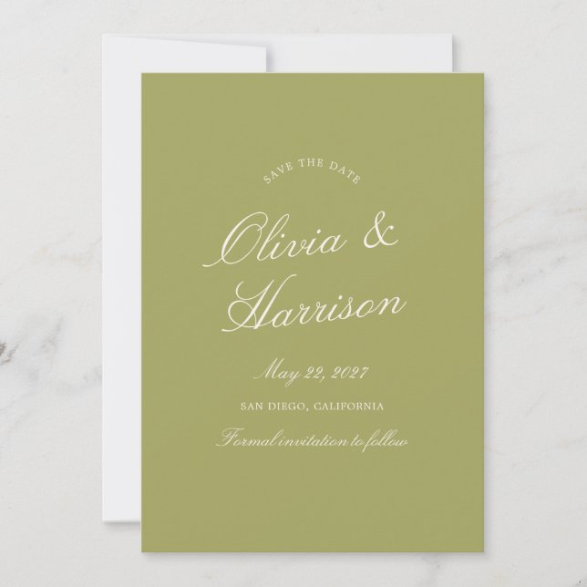 Olive Green Calligraphy Wedding Save The Date Card Inbjudningar (Framsida)