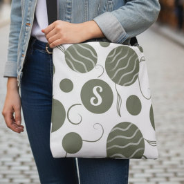 Olive Green Circles Monogram Axelväska