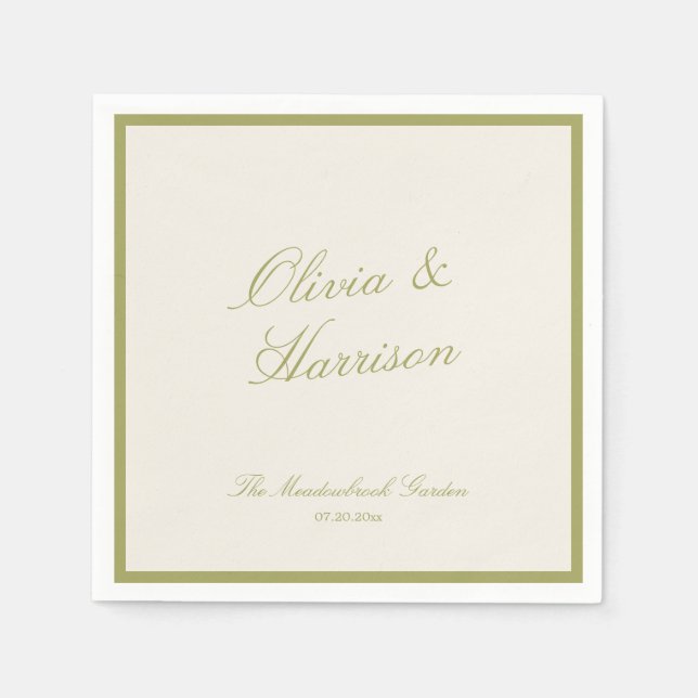 Olive Green Classic Wedding Pappersservett (Framsidan)