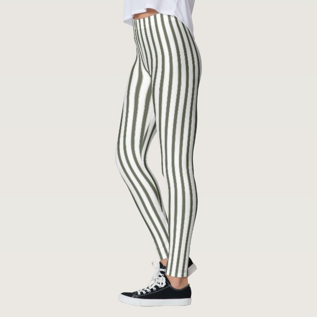 Olive Green Cream Stripes  Leggings (Vänster)