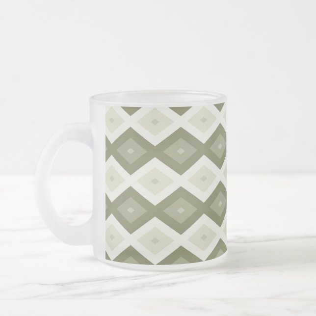 Olive green diamond pattern frostad glasmugg (Vänster)