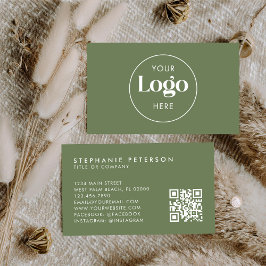 Olive Green Elegant Custom Company Logo QR Code Visitkort