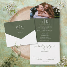 Olive Green Elegant Monogram Foto Bröllop