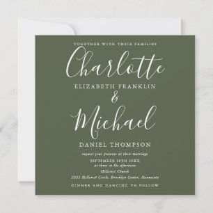 Olive Green Elegant Script Allt-i-ett Bröllop Inbjudningar