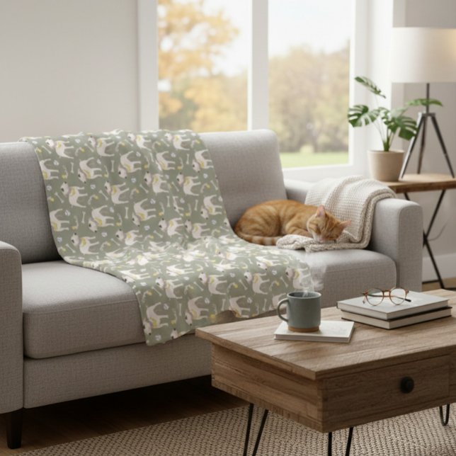 Olive Green Fleece Blanket with Playful Pitbulls  (Skapare uppladdad)