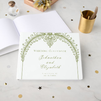 Olive Green French Flourish Arch Wedding Gästböcker