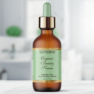 Olive Green & Gold Cosmetics Dropper Bottle Label Fraktsedel