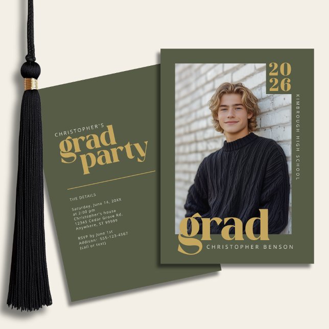 Olive Green Gold Modern Photo Graduation Party Inbjudningar (Skapare uppladdad)