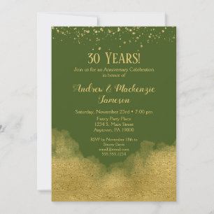 Olive Green Guld Konfetti Jubileumsinbjudan Inbjudningar