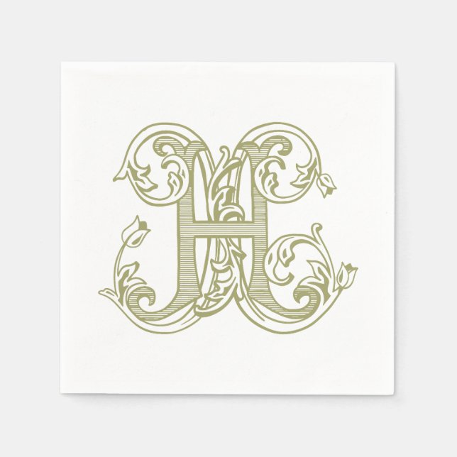 Olive Green "H" Monogram Cocktail Napkins Pappersservett (Framsidan)
