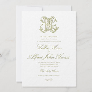 Olive Green "H" Monogram Wedding Invitation Inbjudningar