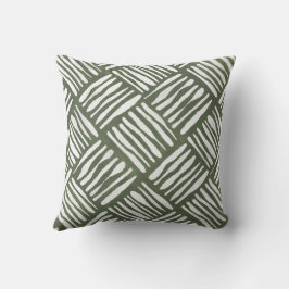Olive Green Hand-Drawn Basket Weave Kudde