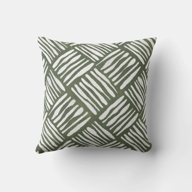 Olive Green Hand-Drawn Basket Weave Kudde (Baksida)