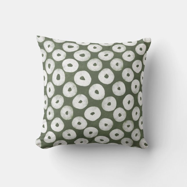 Olive Green Hand-Drawn Bold Rustic Circles Kudde (Framsida)