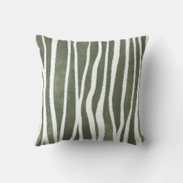 Olive Green Hand-Drawn Organic Wobbly Stripes Kudde