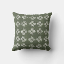Olive Green Hand-Drawn Rustic Checkered Pattern Kudde