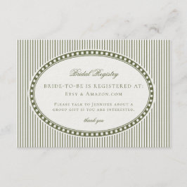 Olive Green Harlequin Checkered Bridal Registry Tilläggskort