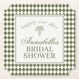Olive Green Harlequin Checkered Bridal Shower Underlägg Papper