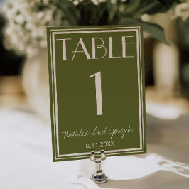 Olive Green Ivory Old Money Wedding Table Number Inbjudningar