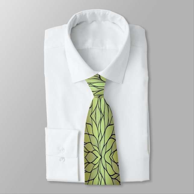Olive Green Kreativt Löv Mönster  Slips (Bunden)