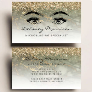 Olive Green Marmor Guld Glitter Ögon Microblading Visitkort