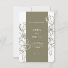 Olive Green Minimalist Floral Wedding Invitation Inbjudningar