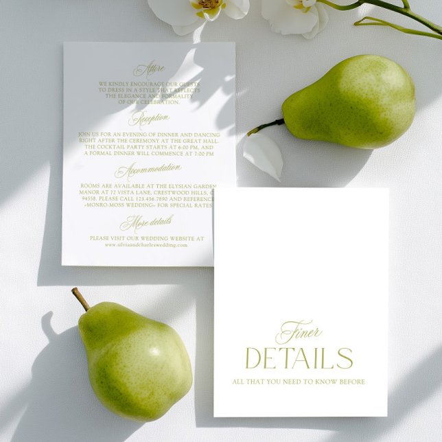 Olive Green Minimalist Wedding Information Card  OSA Kort (Olive Green Minimalist Wedding Information Card)