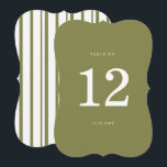 Olive Green Modern Die-Cut Table Number Inbjudningar<br><div class="desc">Trending olive green die-cut wedding table number for a modern elegant wedding reception. This stylish signage reflects quiet luxury and modern botanical aesthetics, perfect for the fashion-forward modern bride planning a vineyard, garden, or coastal celebration. Pair with gold table stands, olive linens, and minimalist floral centerpieces for a chic editorial...</div>