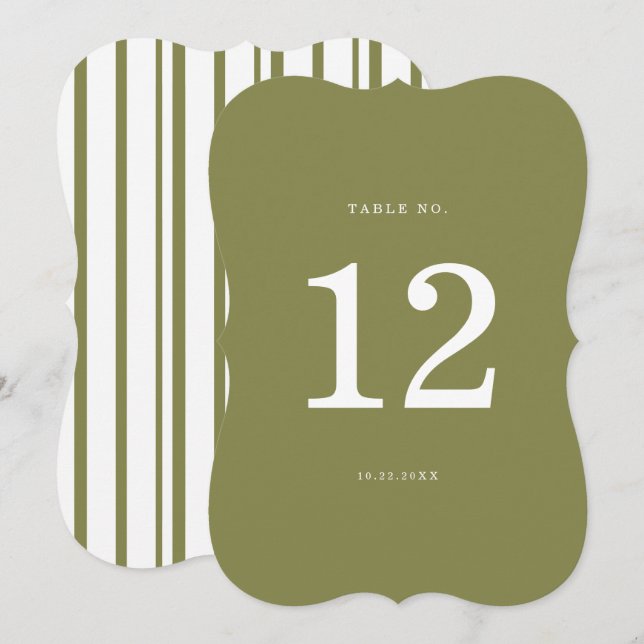 Olive Green Modern Die-Cut Table Number Inbjudningar (Fram/baksida)