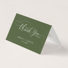 Olive Green Modern Script Wedding Folded Thank You Kort