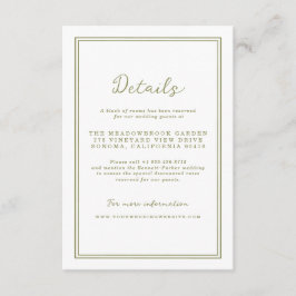 Olive Green Modern Wedding Details Card Tilläggskort