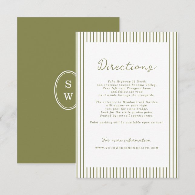 Olive Green Modern Wedding Directions Card Tilläggskort (Fram/baksida)