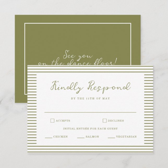 Olive Green Modern Wedding RSVP Card Tilläggskort (Fram/baksida)