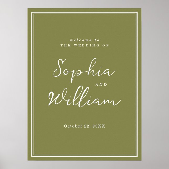 Olive Green Modern Wedding Welcome Sign Poster (Framsidan)