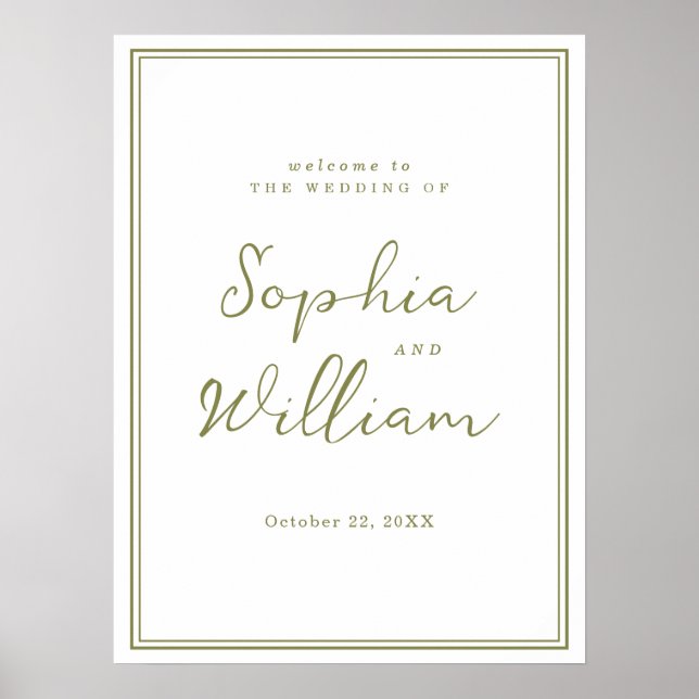 Olive Green Modern Wedding Welcome Sign Poster (Framsidan)