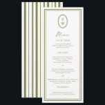 Olive Green Monogram Long Wedding Menu Card Inbjudningar<br><div class="desc">Trending olive green monogram wedding menu for a modern elegant wedding reception. This refined long menu design reflects quiet luxury and modern botanical aesthetics, perfect for the sophisticated contemporary bride planning a vineyard, garden, or coastal celebration. Style with olive linens, gold flatware, and minimalist place settings for a chic editorial...</div>